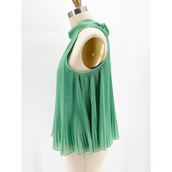 VERONICA BEARD Alexa Bow Plissé Halter Top in Agate Green 4 - Picture 5 of 10